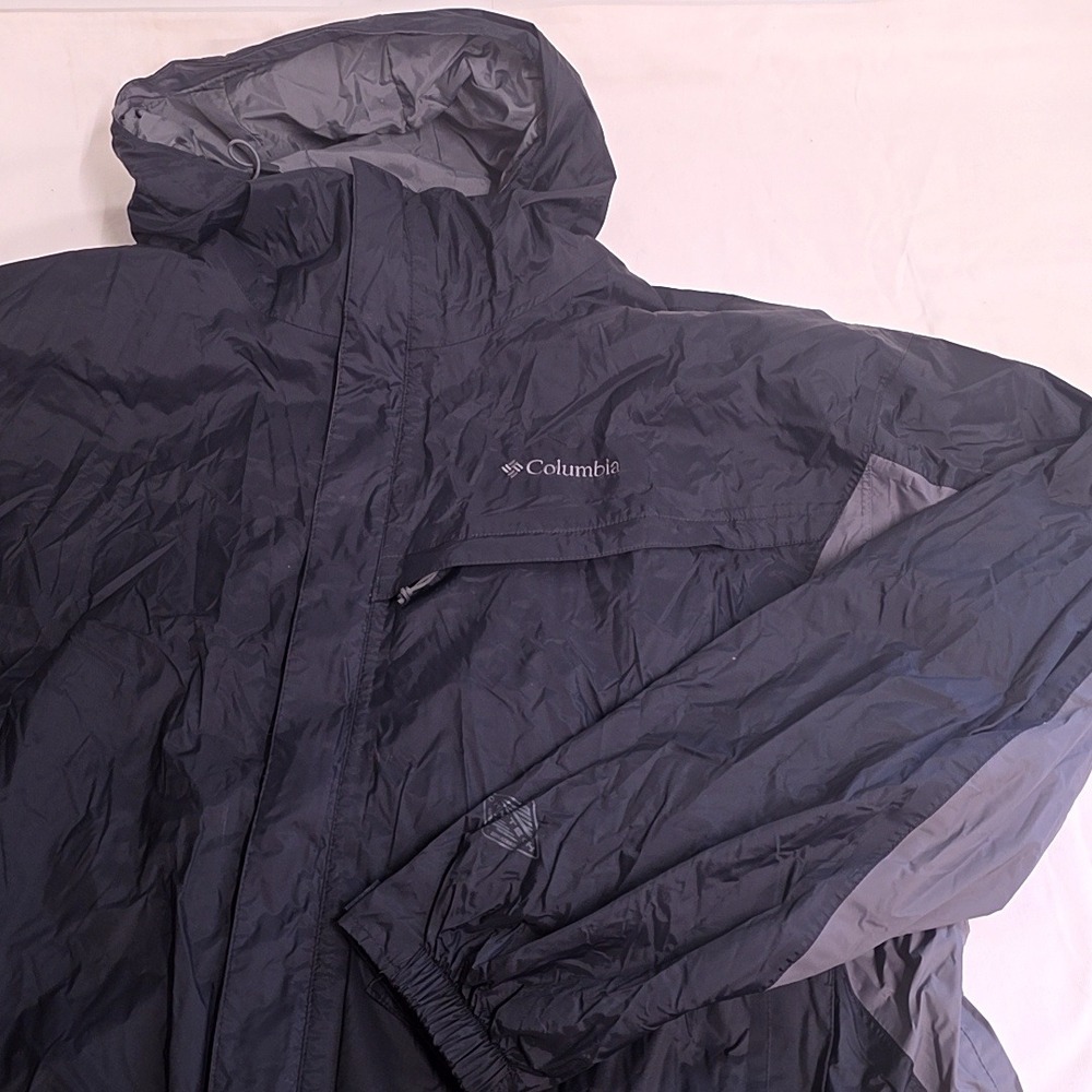 Columbia Rain Jacket Men XXL Black Grey Hooded Mesh Lined Outdoor Hiking